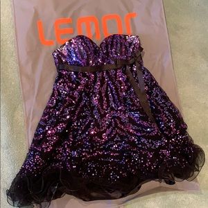 Jovani Purple Sequin Babydoll Dress